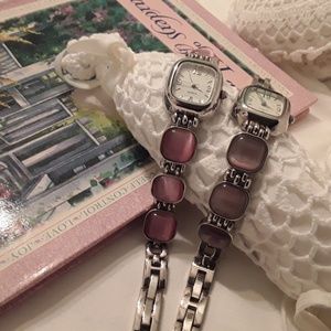 TWO BEAUTIFUL QUARTS MULTI CAT EYE SILVER LINK WATCHES, NEW BATTERIES